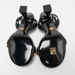 Pre Owned Versace Black Satin Medusa Chain Ankle Strap Sandals Size 38