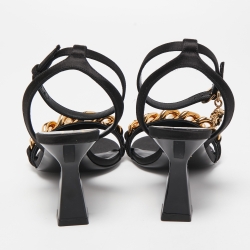 Pre Owned Versace Black Satin Medusa Chain Ankle Strap Sandals Size 38