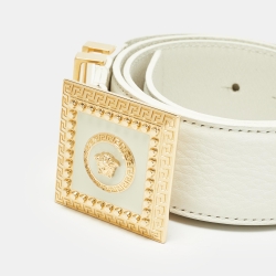 Versace White Leather Medusa Square Buckle Belt 80CM