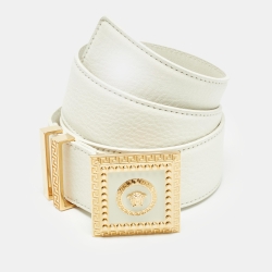Versace White Leather Medusa Square Buckle Belt 80CM