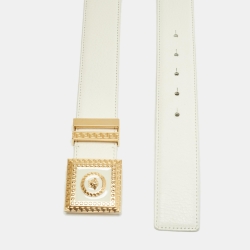 Versace White Leather Medusa Square Buckle Belt 80CM