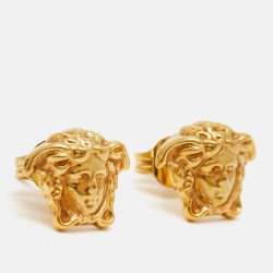 Pre Owned Versace Medusa Gold Tone Stud Earrings