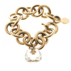 Versace Medusa Transparent Crystal Gold Tone Link Bracelet