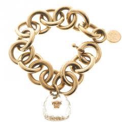 Versace Medusa Transparent Crystal Gold Tone Link Bracelet