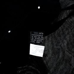 Versace Black Crystal Embellished Silk Georgette Tasseled Edge Scarf 