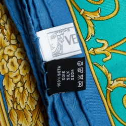 Pre Owned Versace Blue Medusa Baroque Printed Silk Square Scarf