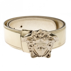 Versace Metallic Gold Leather Medusa Belt 95CM