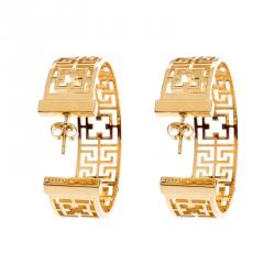 Versace Open Work Gold Tone Hoop Earrings