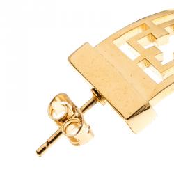 Versace Open Work Gold Tone Hoop Earrings
