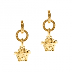 Versace Medusa Gold Tone Dangle Earrings