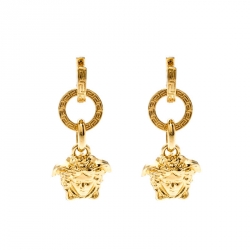 Versace Medusa Gold Tone Dangle Earrings