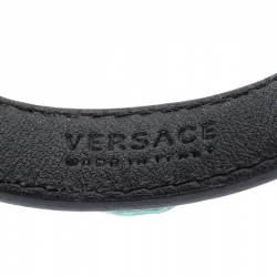 Pre Owned Versace Medusa Black Leather Gold Tone Bracelet