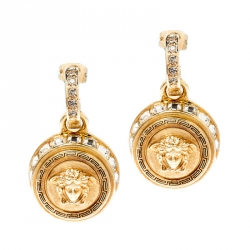 Versace Medusa Crystal Studded Gold Tone Drop Earrings