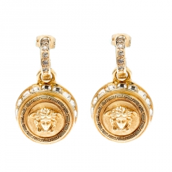 Versace Medusa Crystal Studded Gold Tone Drop Earrings