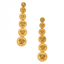 Pre Owned Versace Gold Plated Medusa Coin Drop Earrings