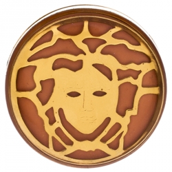 Pre Owned Versace Gold Plated Metal Flip Top Mirror Medusa Ring Size 50