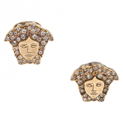 Versace Medusa Crystal Studded Gold Tone Clip-on Stud Earrings 