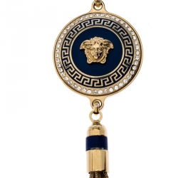Versace Medusa Crystal Enamel Tassel Pendant Gold Tone Necklace