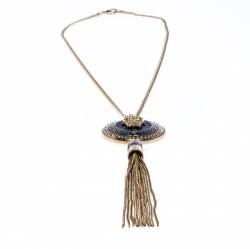 Versace Medusa Crystal Enamel Tassel Pendant Gold Tone Necklace