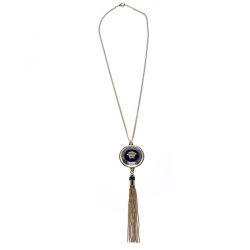 Versace Medusa Crystal Enamel Tassel Pendant Gold Tone Necklace