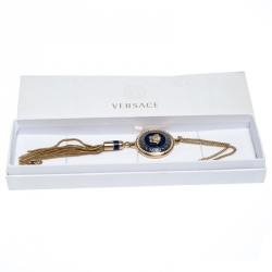Versace Medusa Crystal Enamel Tassel Pendant Gold Tone Necklace