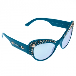Versace Turquoise Blue/Silver Mirrored 4269 Studded Cat Eye Sunglasses