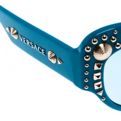 Versace Turquoise Blue/Silver Mirrored 4269 Studded Cat Eye Sunglasses