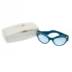 Versace Turquoise Blue/Silver Mirrored 4269 Studded Cat Eye Sunglasses