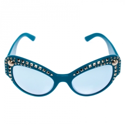 Versace Turquoise Blue/Silver Mirrored 4269 Studded Cat Eye Sunglasses