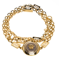 Pre Owned Versace Yellow Gold Tone Medusa Charm Chain Link Belt