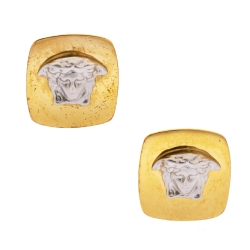 Pre Owned Versace Medusa Two Tone Square Clip-on Stud Earrings