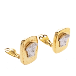 Pre Owned Versace Medusa Two Tone Square Clip-on Stud Earrings