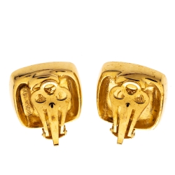 Pre Owned Versace Medusa Two Tone Square Clip-on Stud Earrings