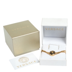 Versace Medusa Enamel Gold Tone Round Charm Chain Bracelet