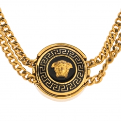 Versace Medusa Enamel Gold Tone Round Charm Chain Bracelet