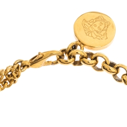 Versace Medusa Enamel Gold Tone Round Charm Chain Bracelet