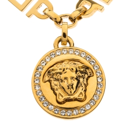 Versace Crystal Medusa Medallion Greca Gold Tone Chain Bracelet