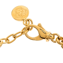 Versace Crystal Medusa Medallion Greca Gold Tone Chain Bracelet