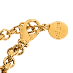Versace Crystal Medusa Medallion Greca Gold Tone Chain Bracelet