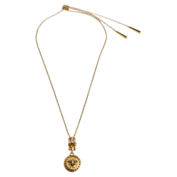 Versace Gold Tone Crystal Tiered Medusa Pendant Adjustable Necklace