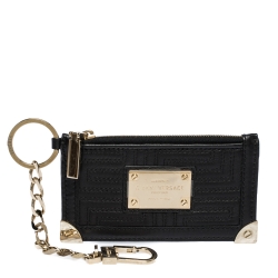 Versace Black Quilted Leather Coin Purse and Key Charm