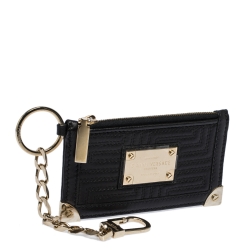 Versace Black Quilted Leather Coin Purse and Key Charm
