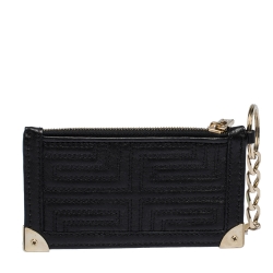 Versace Black Quilted Leather Coin Purse and Key Charm