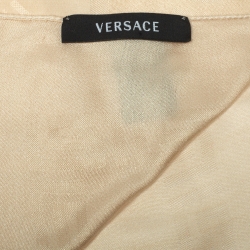 Pre Owned Versace Cream Greca Patterned Silk Scarf