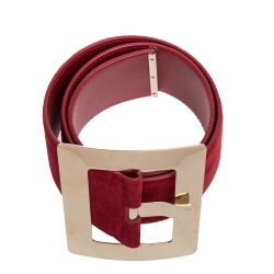 Pre Owned Versace Red Suede Wide Waist Buckle Belt 70CM
