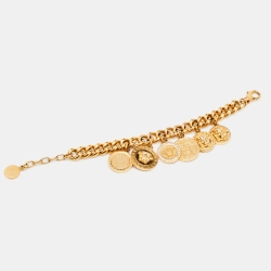 Pre Owned Versace Gold Tone Medusa Multi Charms Bracelet