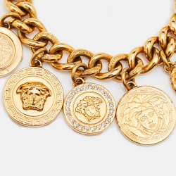 Pre Owned Versace Gold Tone Medusa Multi Charms Bracelet