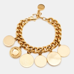 Pre Owned Versace Gold Tone Medusa Multi Charms Bracelet