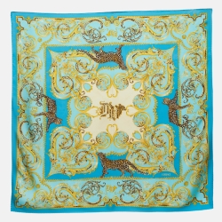 Blue Baroque Leopard Printed Silk Square