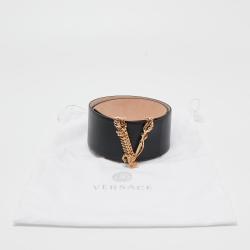 مملوكة مسبقًا Versace Black Leather Virtus Waist Belt 75 CM